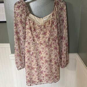 Lush Floral Print Long Sleeve Mini Dress Small